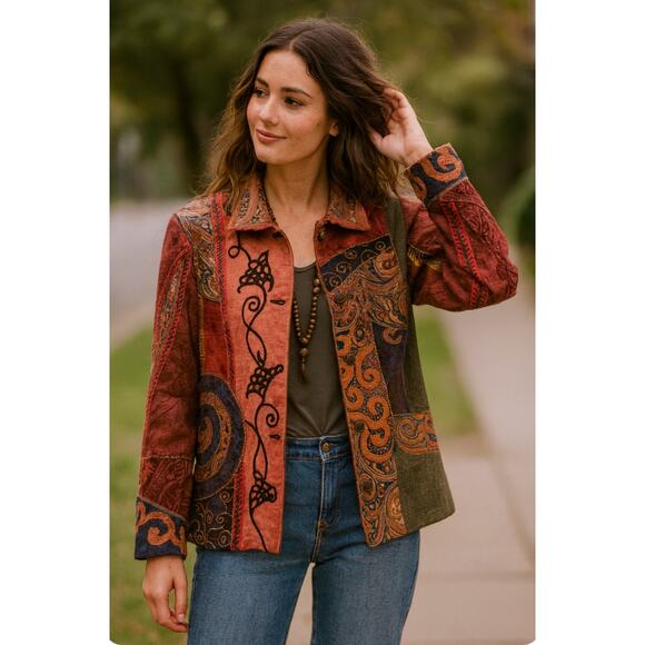 Sandy Starkman Tapestry Art to Wear Quirkly Eclectic Artsy Patchwork Jacket Sm - Picture 1 of 10
